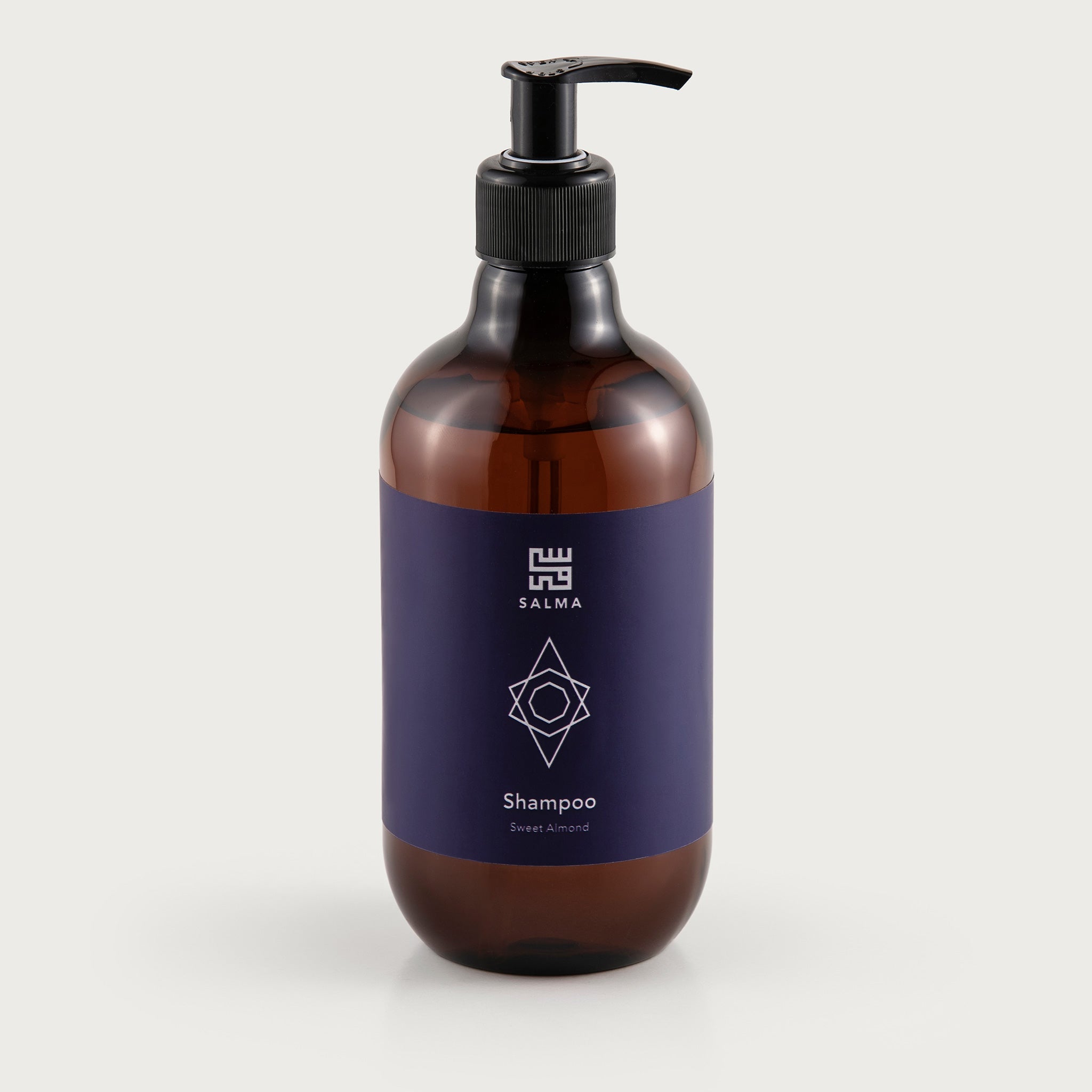 This pump top bottle is amber in color and you can see the liquid soap inside. The label is simple and clean, deep purple in color with the Salma logo and sweet almond scent notated.