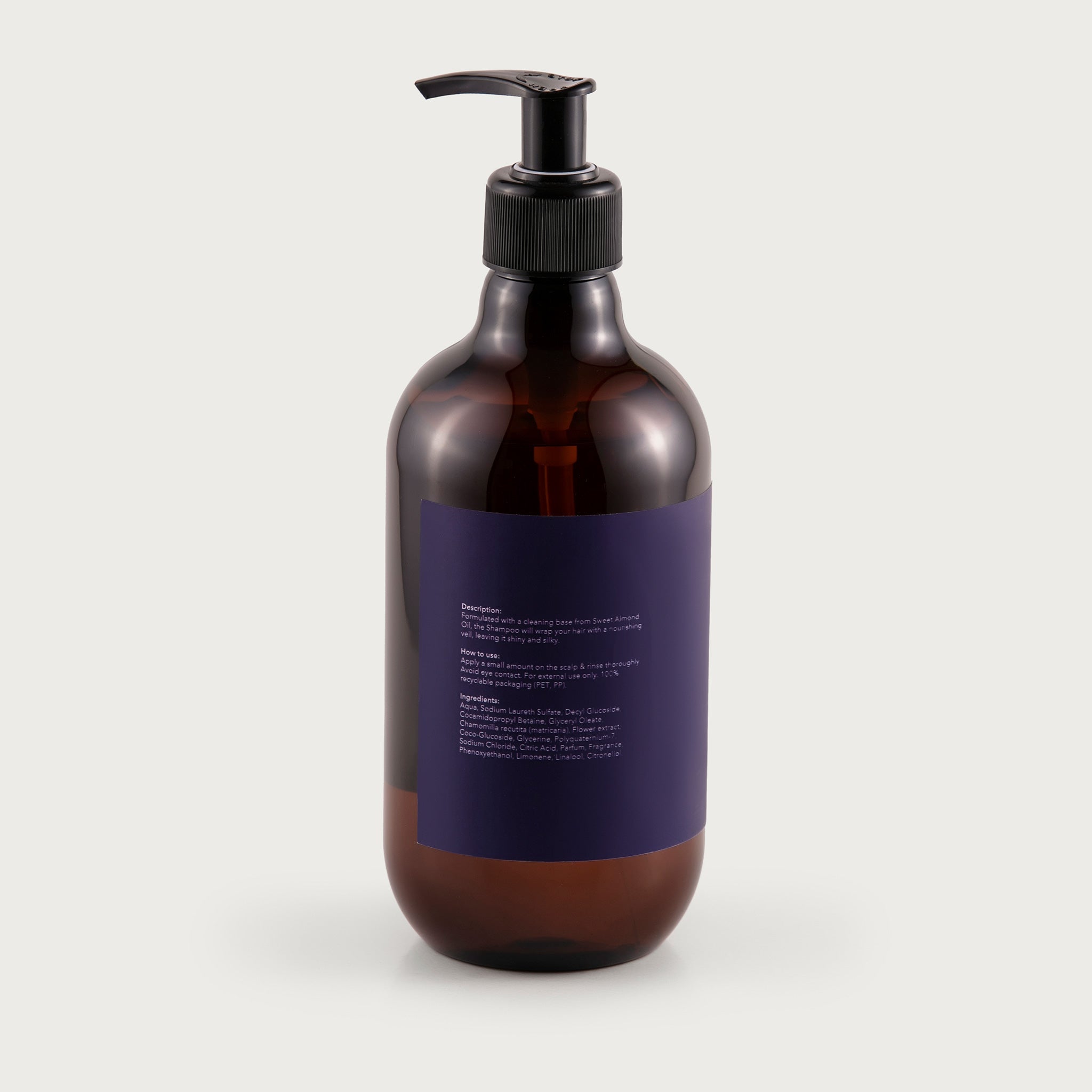 This pump top bottle is amber in color and you can see the liquid soap inside. The label is simple and clean, deep purple in color with the Salma logo and sweet almond scent notated.