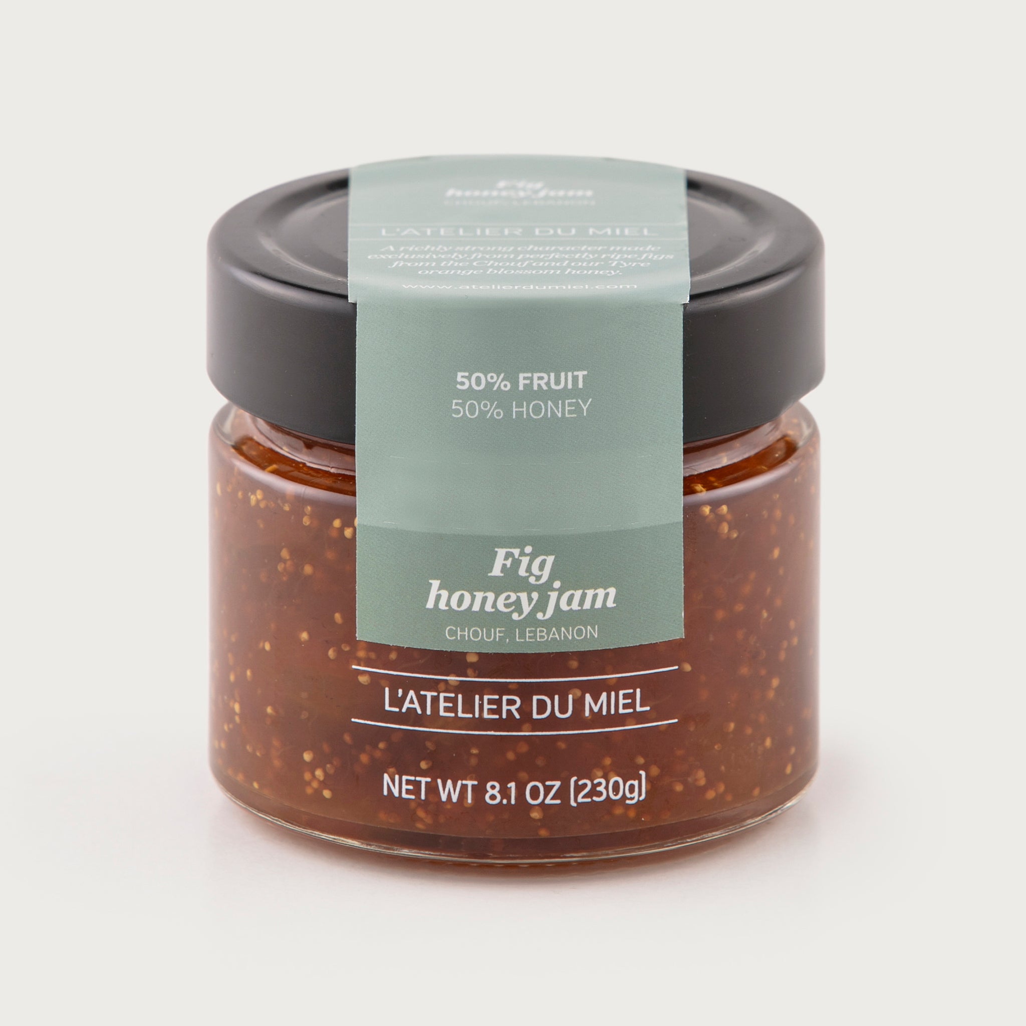 A jar of Lebanese fig honey jam by L'Atelier du Miel